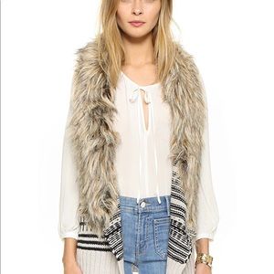 BB Dakota Stripe Faux Fur Beige Sweater Vest